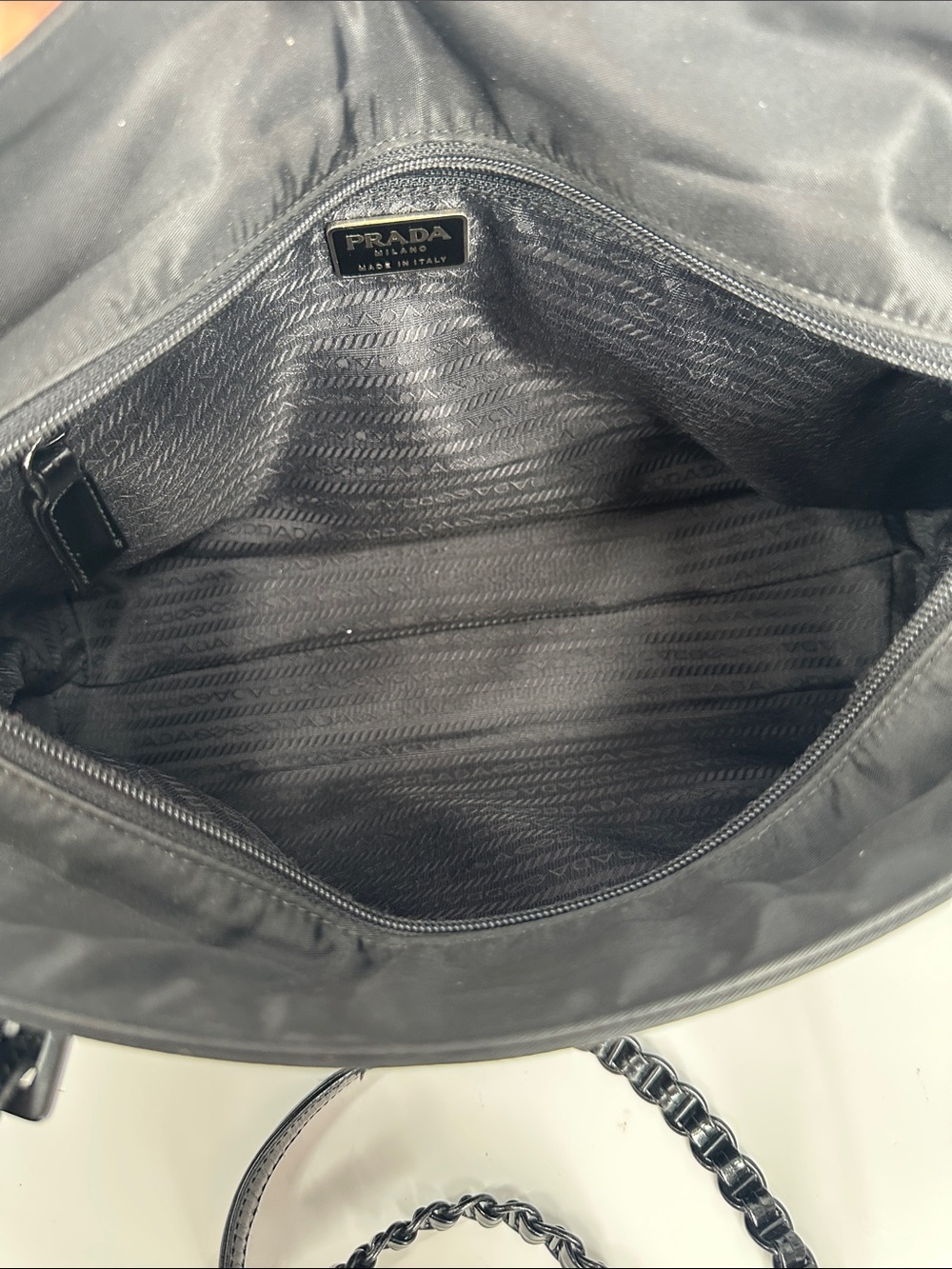 Prada Tessuto Nylon Tote Bag with chain link handles - Picture 7 of 8